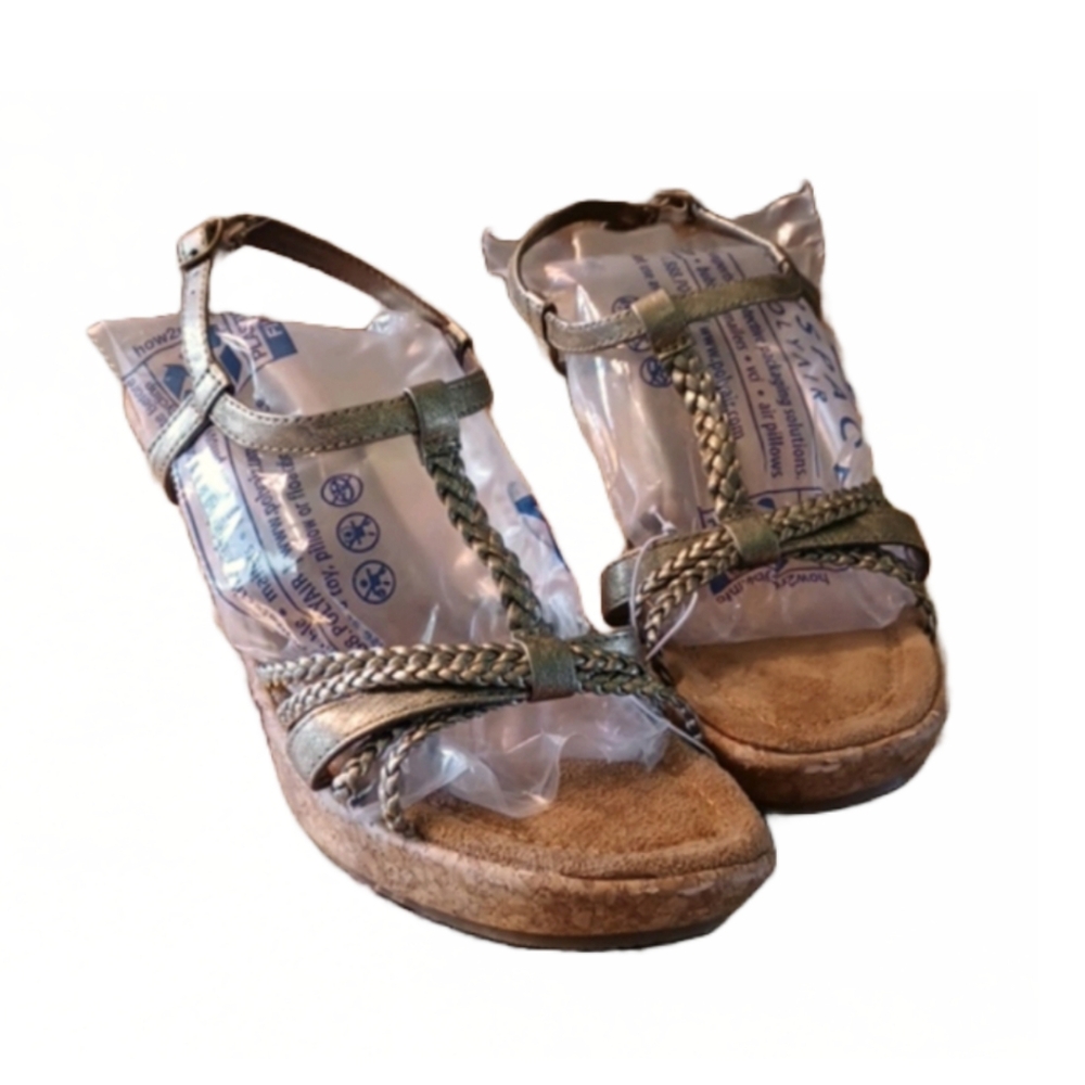 ROUTE 66 GOLD FAUX LEATHER WEDGE SANDAL